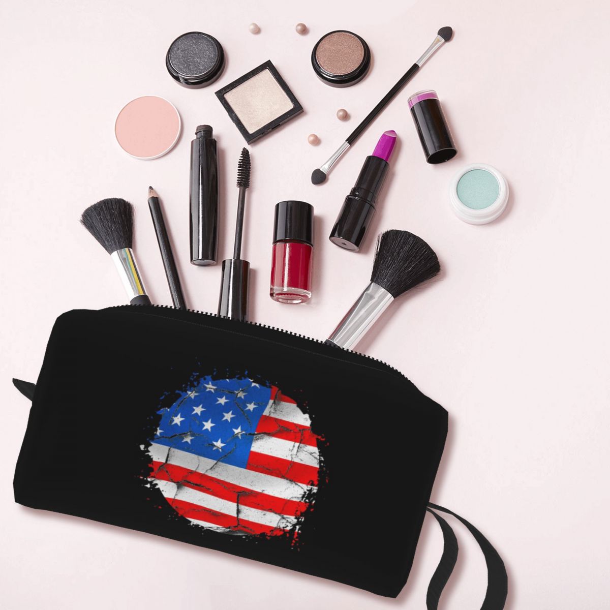 Beauty Makeup Usa - กระเป๋าเครื่องสำอางลายธงชาติอเมริกา สำหรับผู้หญิง ใช้จัดเก็บเครื่องสำอางและอุปกรณ์อาบน้ำ เหมาะสำหรับการเดินทาง ใช้เป็นกระเป๋าใส่ดินสอได้