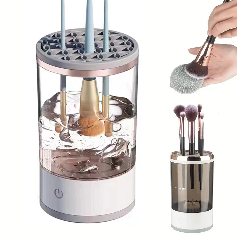 Beauty Makeup Background - เครื่องทำความสะอาดแปรงแต่งหน้าไฟฟ้าอัตโนมัติ แบบพกพา ใช้พอร์ต USB พร้อมที่เก็บแปรงอายแชโดว์ และเครื่องอบแห้ง