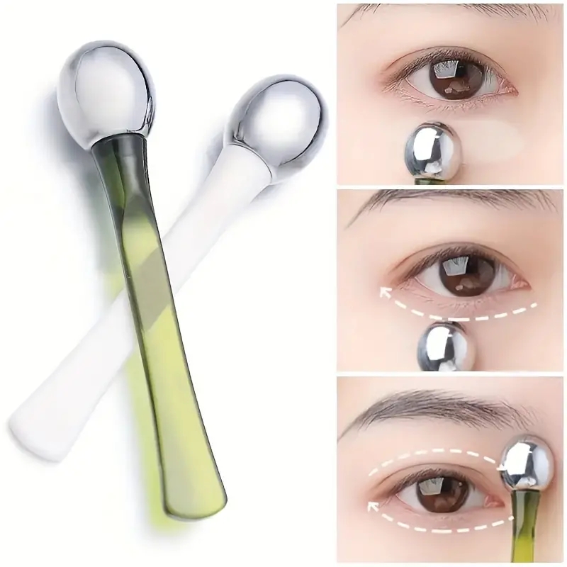 Beauty Glazed Makeup - แท่งนวดรอบดวงตา 1 ชิ้น พร้อมที่ทาครีมบำรุงรอบดวงตา ช้อนตักเครื่องสำอาง ลดเลือนริ้วรอย