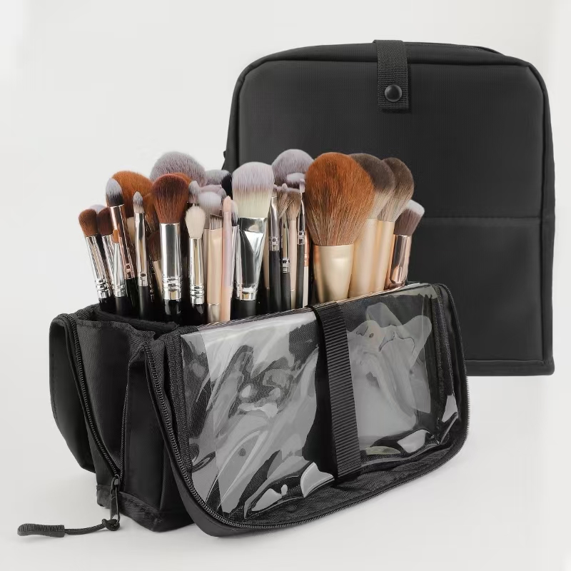 Beauty Makeup Background - กระเป๋าเครื่องสำอางพับได้สีดำขนาดใหญ่ 14-40 ช่อง สำหรับจัดเก็บแปรงแต่งหน้า กระเป๋าเครื่องสำอางพร้อมหูหิ้ว