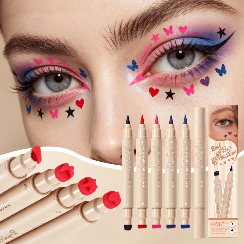 Beauty Mark Makeup - อายไลเนอร์แบบสองหัว ลายดาว หัวใจ ผีเสื้อ สีสันสดใส ปากกาอายไลเนอร์ชนิดน้ำ