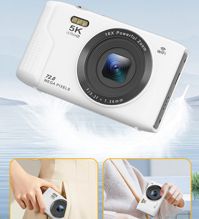 Beauty Makeup Camera - กล้องวิดีโอสำหรับนักเรียน 5K ราคาประหยัด พร้อมซูมดิจิตอล 16 เท่า