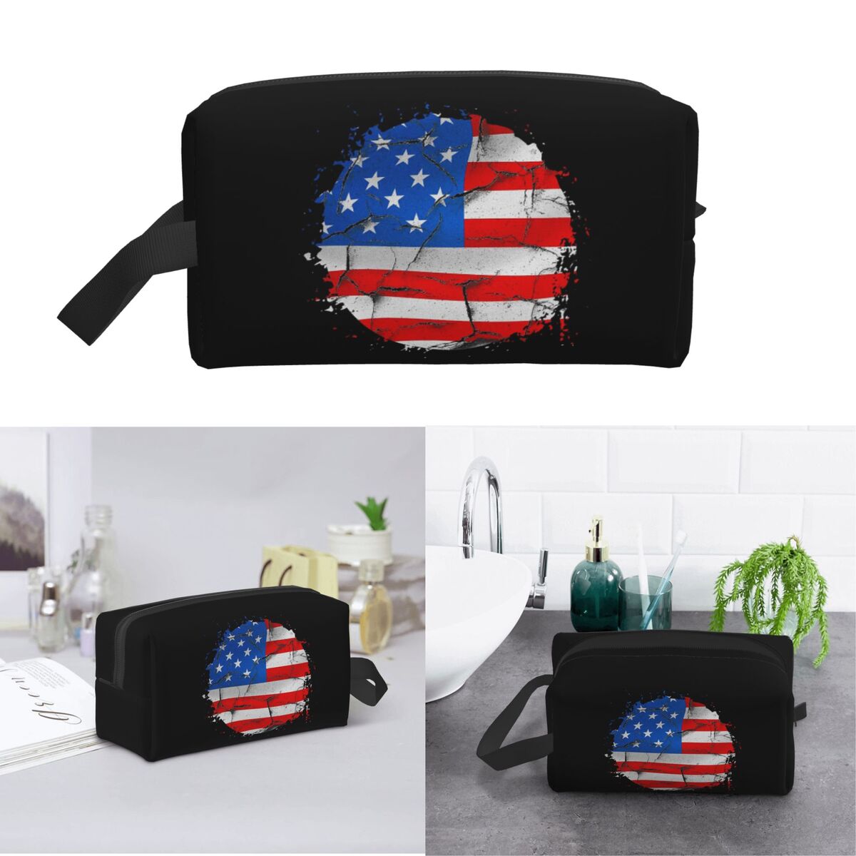 Beauty Makeup Usa - กระเป๋าเครื่องสำอางลายธงชาติอเมริกา สำหรับจัดเก็บเครื่องสำอางและอุปกรณ์อาบน้ำ สำหรับผู้หญิง ใช้สำหรับเดินทาง