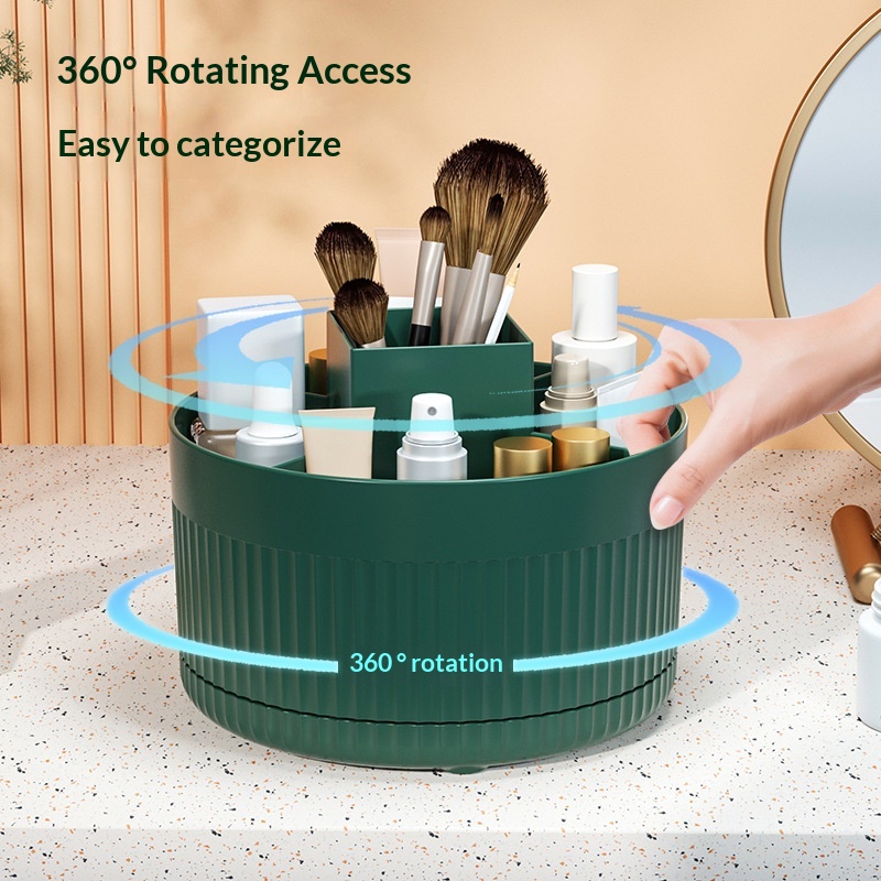 Beauty Makeup Background - 360 ° กล่องเก็บแปรงแต่งหน้าแบบหมุนได้สำหรับวางบนโต๊ะ ชั้นวางเครื่องสำอาง ที่วางแปรงอายแชโดว์ ลิปสติก