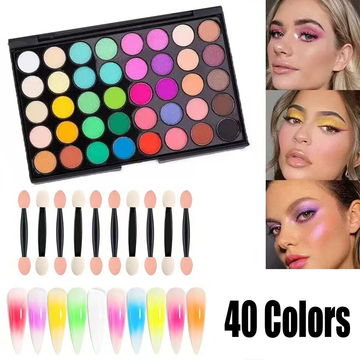 Eyeshadow Glitter Pigment - เครื่องสำอางใหม่และอุปกรณ์ตกแต่งเล็บ, พาเลตต์อายแชโดว์อเนกประสงค์, 40 สี + 10