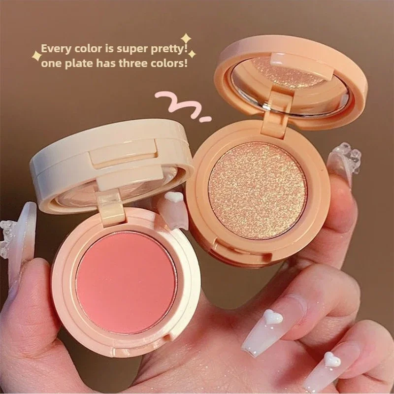 Eyeshadow Glitter Pigment - พาเลทบลัชออนไฮไลท์เตอร์ 3 in 1 - พาเลทอายแชโดว์เนื้อแป้งประกายมุกสามชั้นออลอินวันสำหรับการแต่งหน้า