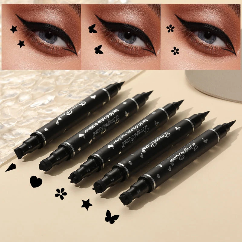 Beauty Mark Makeup - ปากกาอายไลเนอร์แบบ2อิน1ปากกาซีลรูปผีเสื้อแสตมป์ดวงจันทร์รูปดาวเครื่องสำอางทาตาดินสอเขียนขอบตาแบบน้ำสีดำกันน้ำยาวนานยาว