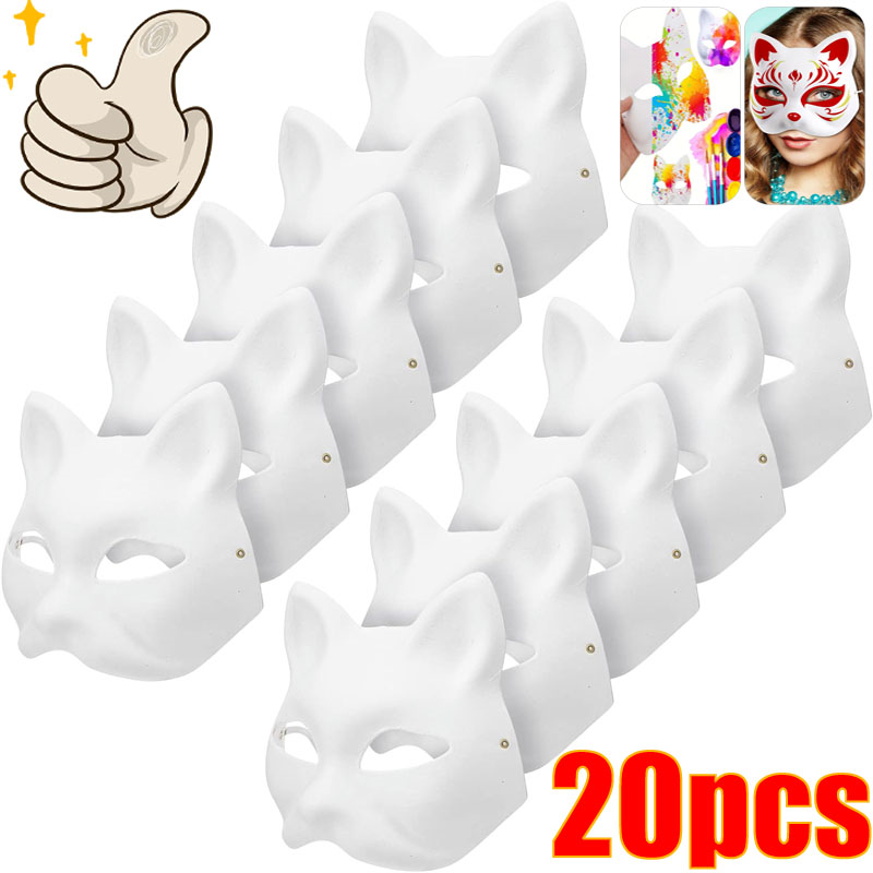 Sheet Face Mask Pack - 1-20pcs ญี่ปุ่นหน้ากากกระดาษเปล่าหน้ากากฮาโลวีนคอสเพลย์แมว DIY ทาสีหน้ากากครึ่งหน้าสัตว์เครื่องแต่งกาย PARTY Decor